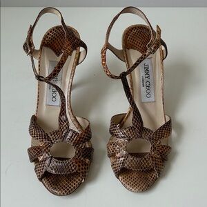 Jimmy Choo Tan & Brown Snakeskin Textured Heeled Sandals